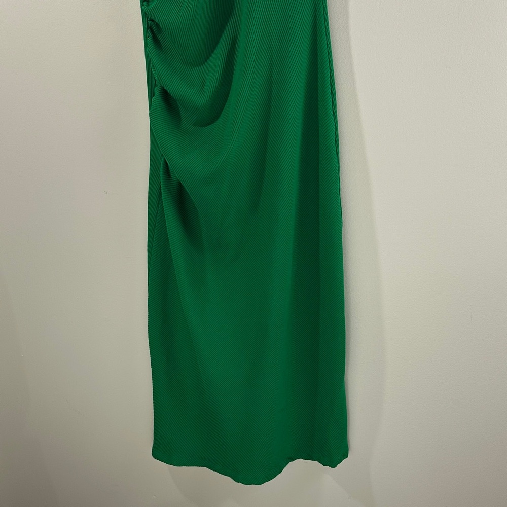 Zara Sleeveless Green Midi Dress Ribbed Fitted Size Small - Picture 2 of 8